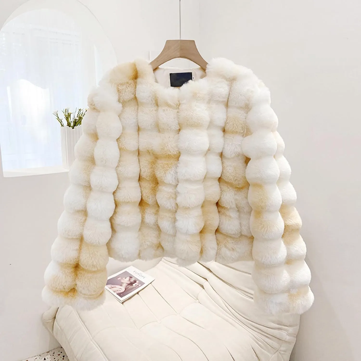 Women's 2024 Winter Coats Fleece Cropped Fuzzy Jacket Long Sleeve Pockets Shaggy Warm Outerwear Soft Clothes