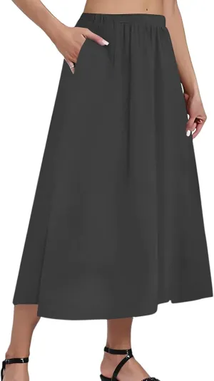 Women's 2025 Spring Summer Stretch Waist Casual Flowy Swing Smocked A Line Beach Long Skirts, S-2XL