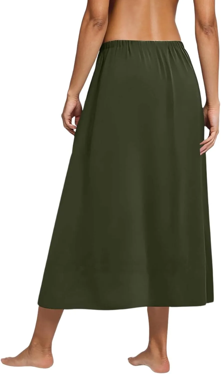 Women's 2025 Spring Summer Stretch Waist Casual Flowy Swing Smocked A Line Beach Long Skirts, S-2XL