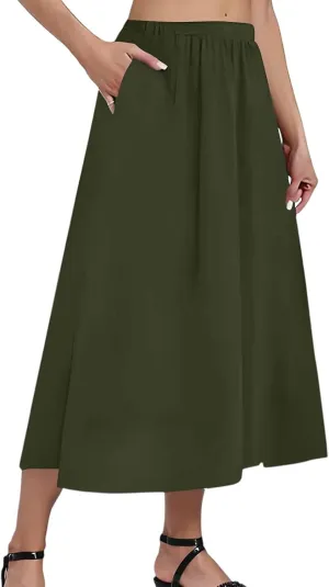 Women's 2025 Spring Summer Stretch Waist Casual Flowy Swing Smocked A Line Beach Long Skirts, S-2XL