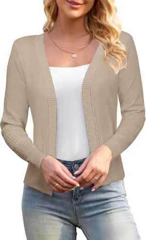 Women's 3/4 Sleeve Cropped Cardigan Sweaters Open Front Bolero Short Shrugs S-XL