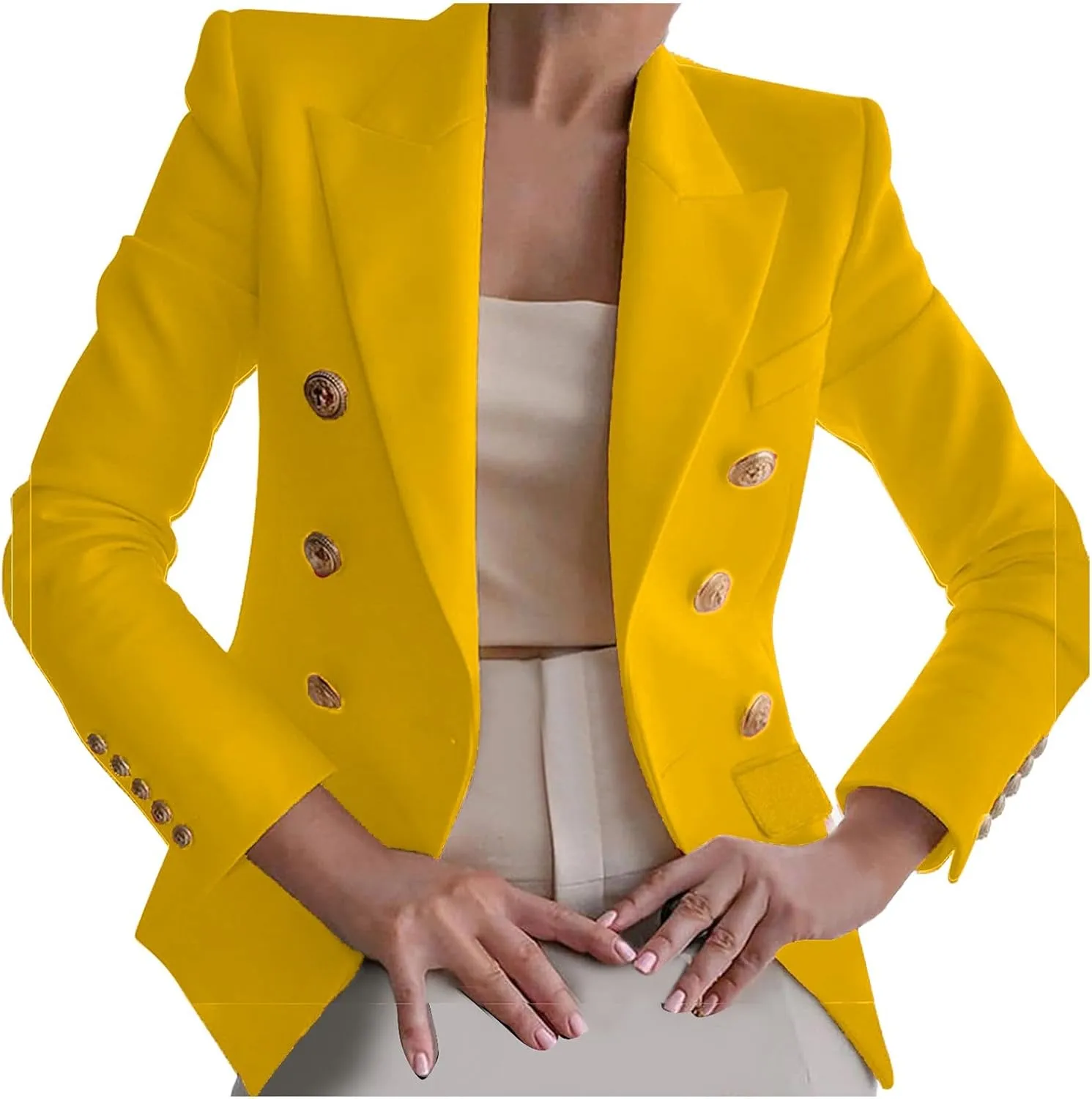 Womens Blazer Fashion Casual 2024 Office Work Button Jackets Long Sleeve Open Front Loose Lightweight Blazers
