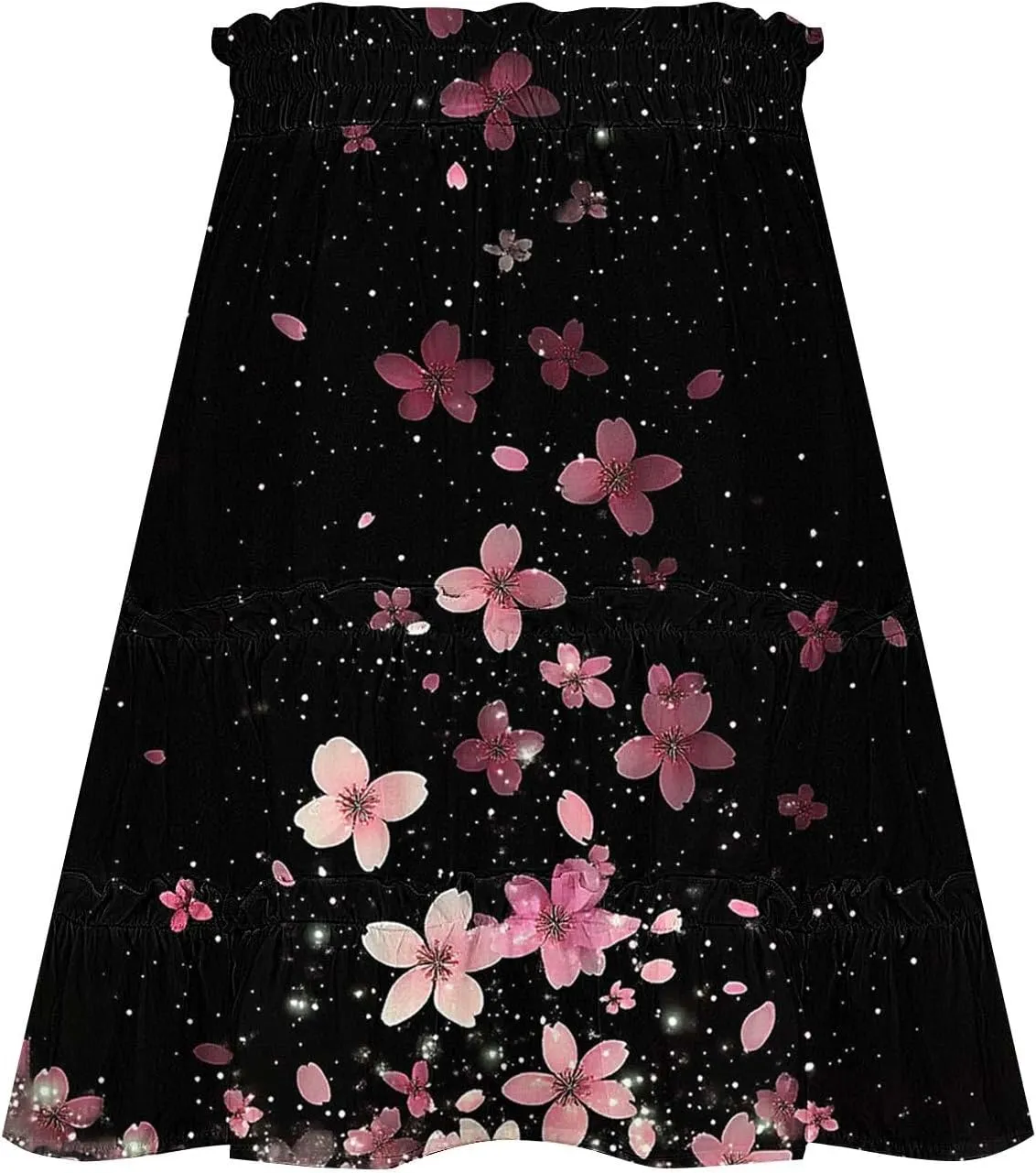 Womens Boho Floral Skirts Pleated Ruffle Tiered High Waisted Drawstring Summer Beach Vacation Mini Skirts