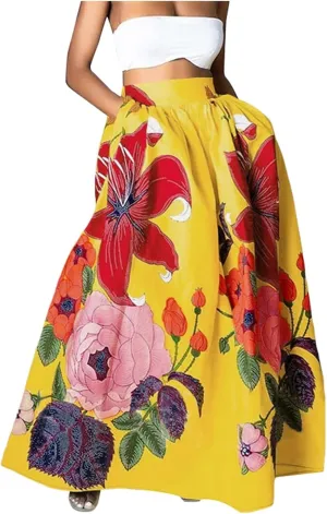 Women's Boho Skirt Summer Casual Loose Trendy Elastic High Waist Floral Print Bohemian Sun Beach Maxi Skirts 2025