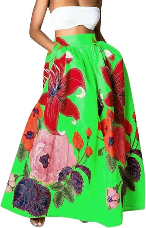 Women's Boho Skirt Summer Casual Loose Trendy Elastic High Waist Floral Print Bohemian Sun Beach Maxi Skirts 2025