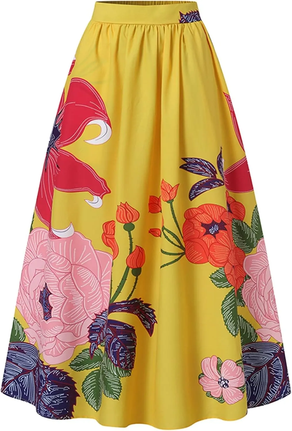 Women's Boho Skirt Summer Casual Loose Trendy Elastic High Waist Floral Print Bohemian Sun Beach Maxi Skirts 2025