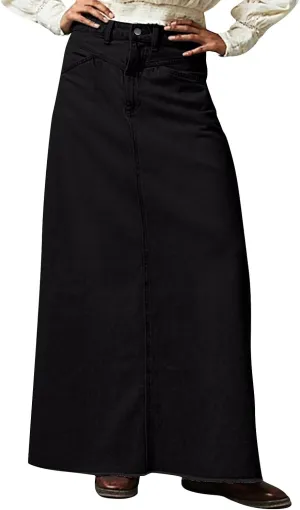 Women's Boho Skirts Summer Casual Loose Trendy Elastic Waist Solid Color Sun Beach Long Maxi Denim Skirt, S-XL