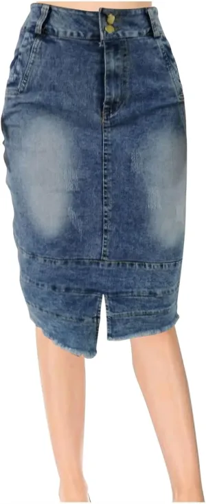 Women's Button Denim Skirts Wrap Bodycon Casual Skirt High Waisted Patchwork Stretch Cute Slit Jean Skirt