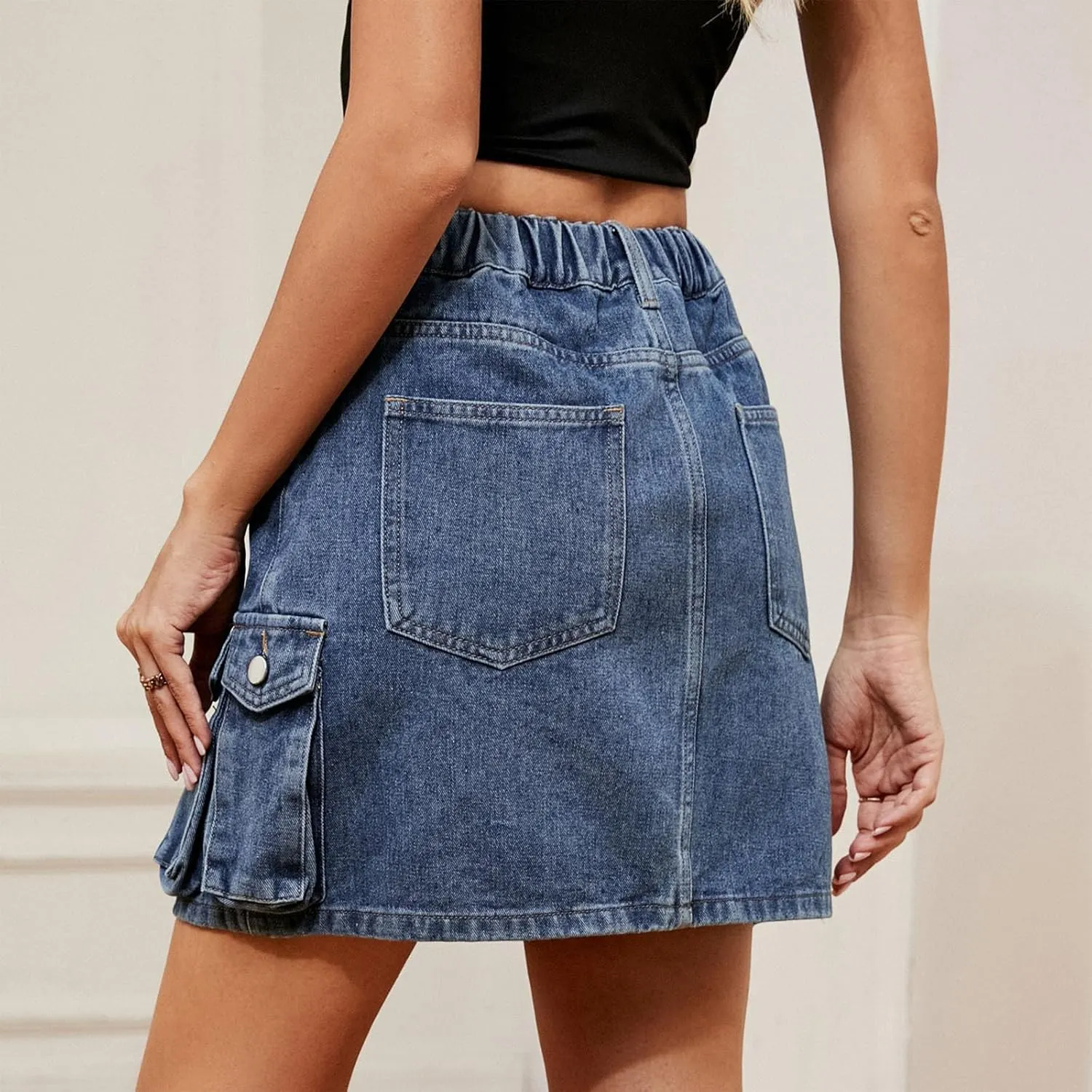 Womens Cargo Skirt Casual Denim Skirt Low Waist Pleated Jean Skirt Trendy A-line Mini Skirt Workwear Y2K Streetwear