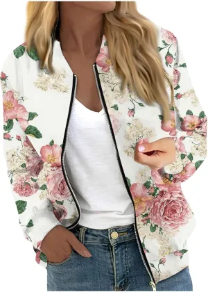 Women's Casual Bomber Jacket Lightweight Windbreaker Jackets Long Sleeve Windproof Spring Fall Jackets with Pockets
