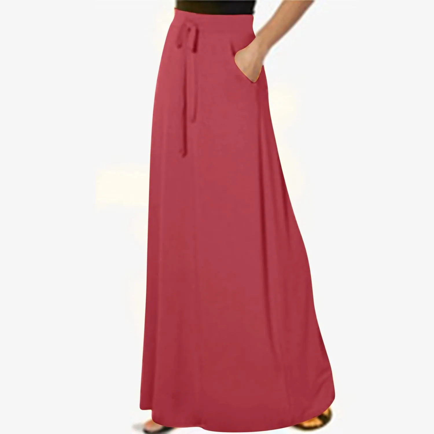 Women's Casual Maxi Skirts A Line Summer Skirts Drawstring Waist Boho Beach Skirt Boho Flowy Long Skirts Resort Wear
