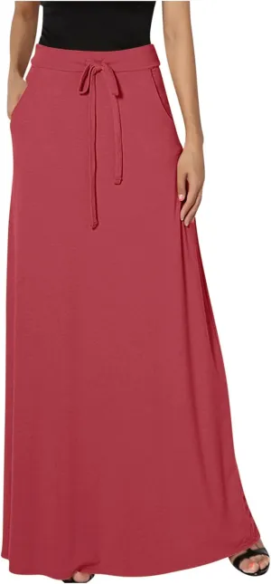 Women's Casual Maxi Skirts A Line Summer Skirts Drawstring Waist Boho Beach Skirt Boho Flowy Long Skirts Resort Wear