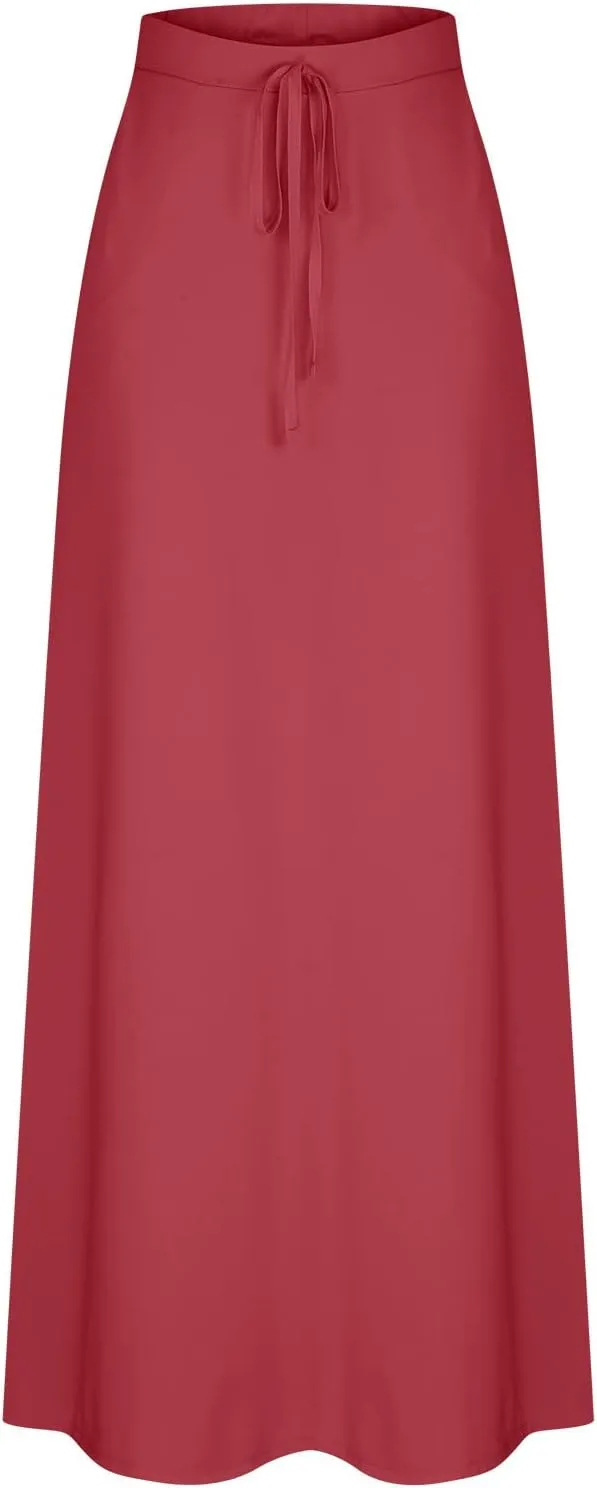 Women's Casual Maxi Skirts A Line Summer Skirts Drawstring Waist Boho Beach Skirt Boho Flowy Long Skirts Resort Wear