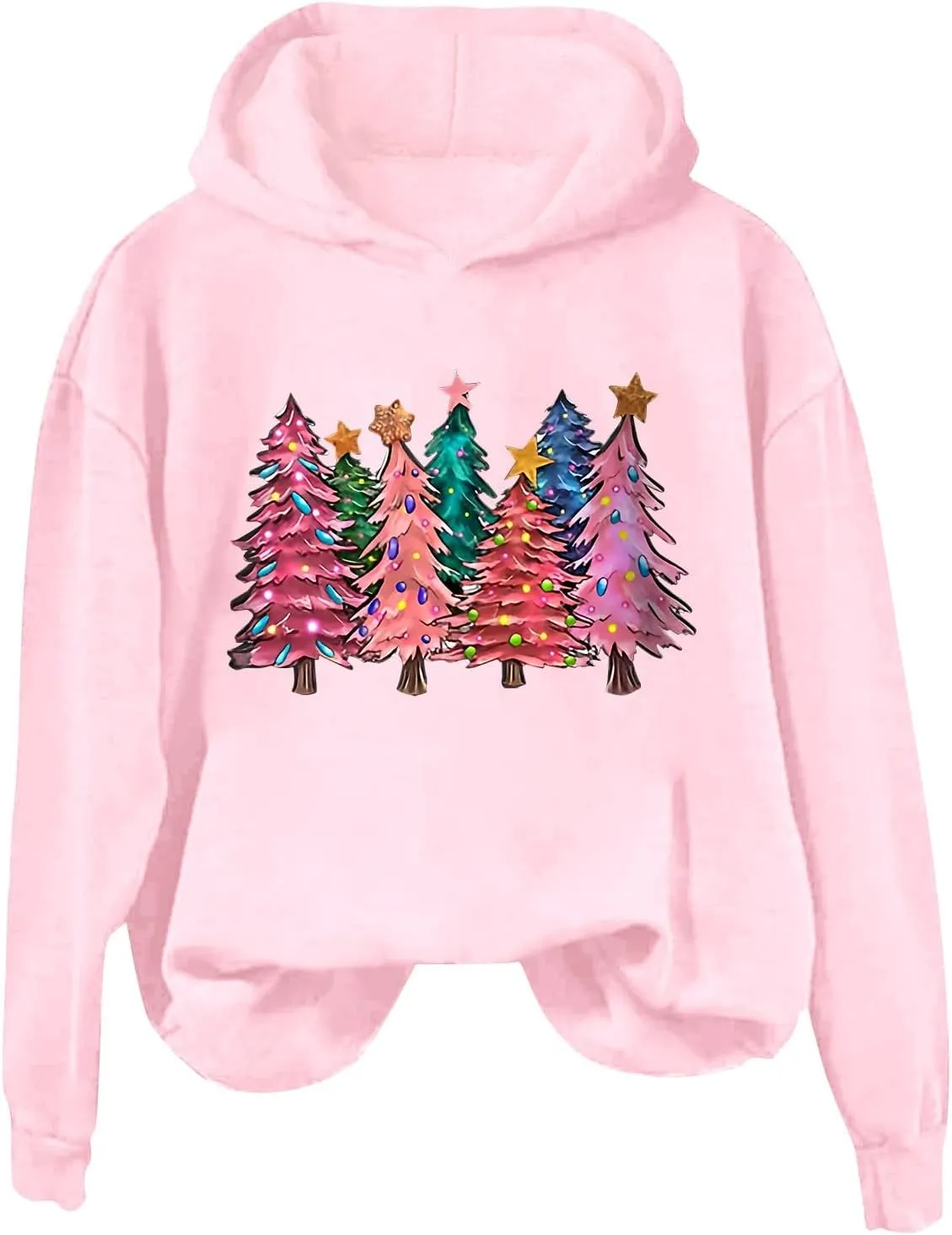 Womens Christmas Hoodies Printed Casual Hoodie Crew Neck Pullover Fun Christmas Shirt Gift Xmas Vacation Graphic