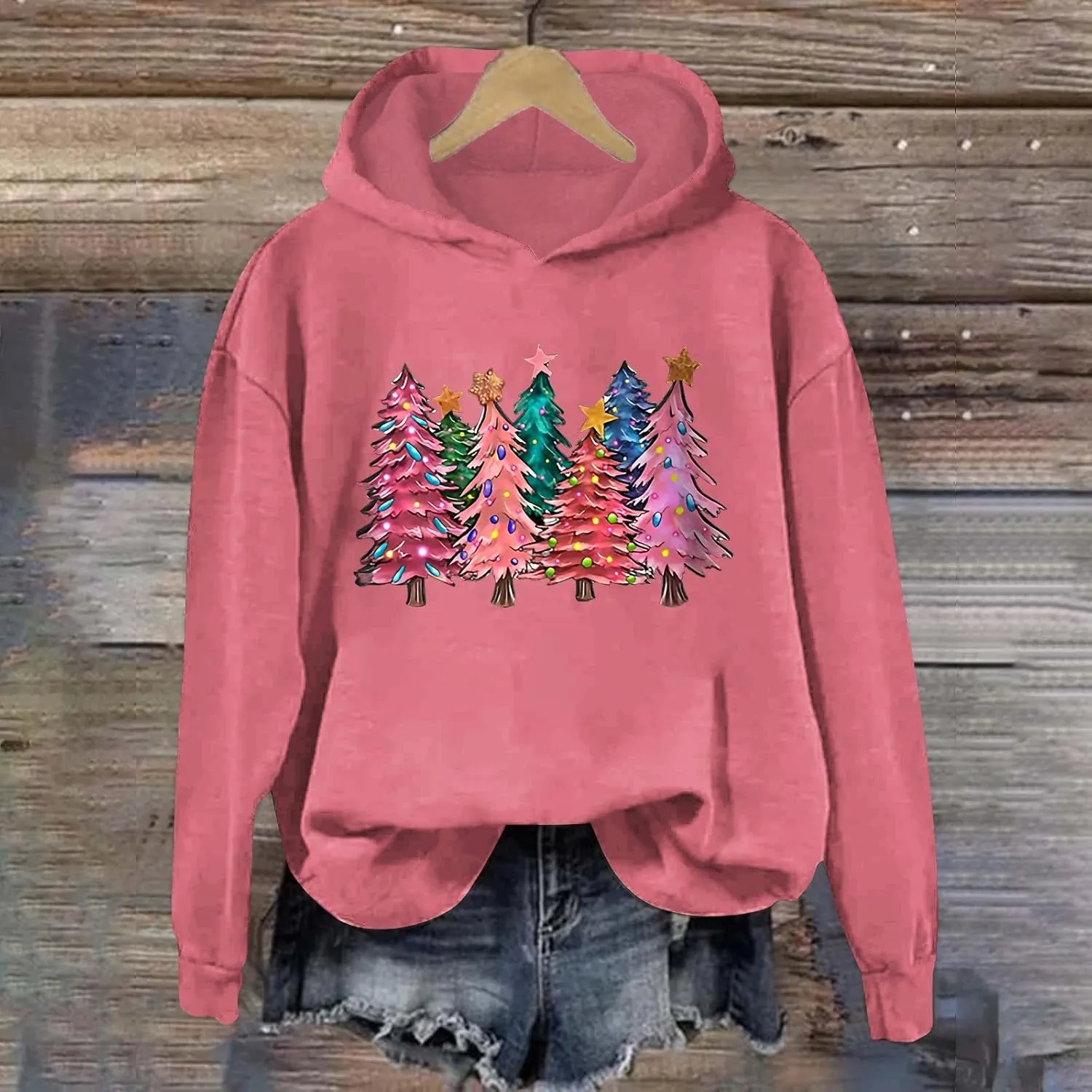 Womens Christmas Hoodies Printed Casual Hoodie Crew Neck Pullover Fun Christmas Shirt Gift Xmas Vacation Graphic