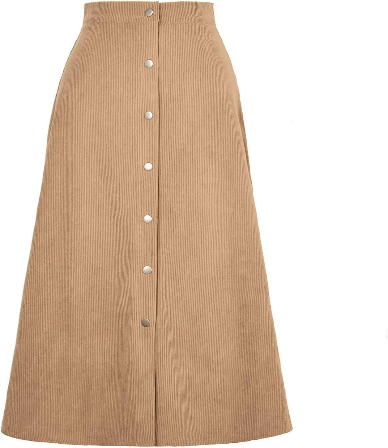 Womens Corduroy Midi Skirts Button Up High Waist A-Line Basic Solid Color Business Casual Slim Fit Winter Skirts
