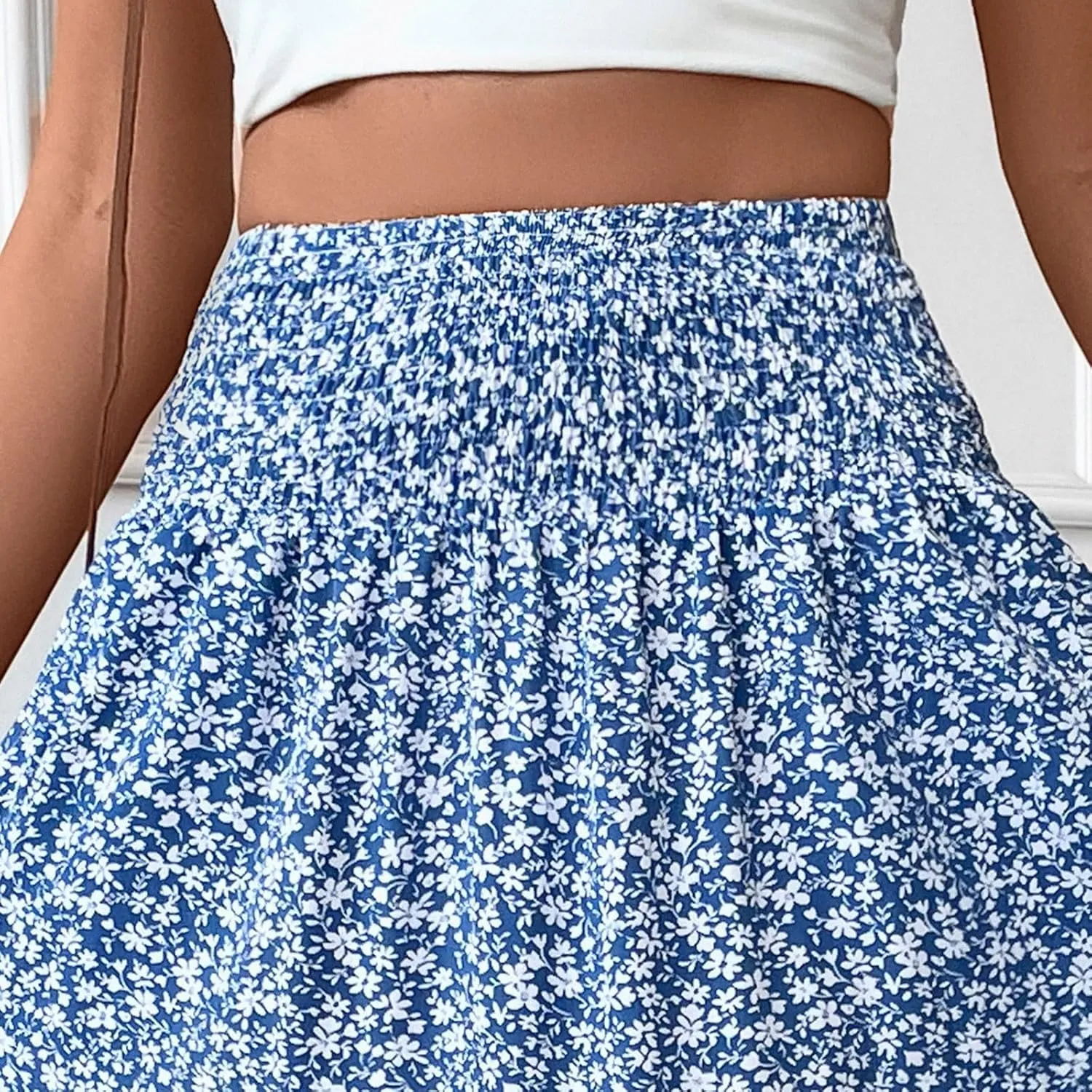 Womens Floral Maxi Skirt A Line Tiered Long Flowy Skirts with Pockets Casual Smocked High Waisted Boho Beach Skirts
