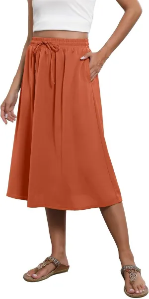 Women's Flowy Skirt Summer Casual Loose Trendy Elastic High Waist Floral Print Bohemian Sun Beach Maxi Skirts