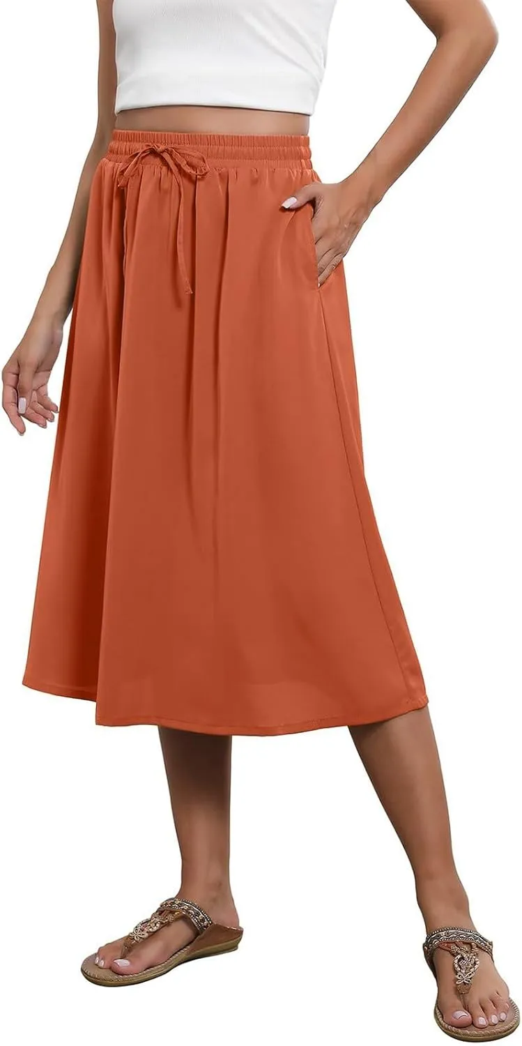 Women's Flowy Skirt Summer Casual Loose Trendy Elastic High Waist Floral Print Bohemian Sun Beach Maxi Skirts