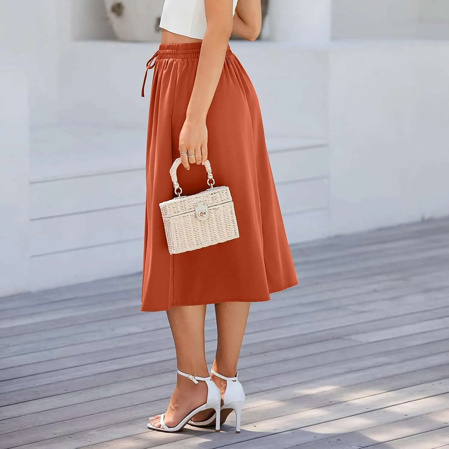 Women's Flowy Skirt Summer Casual Loose Trendy Elastic High Waist Floral Print Bohemian Sun Beach Maxi Skirts