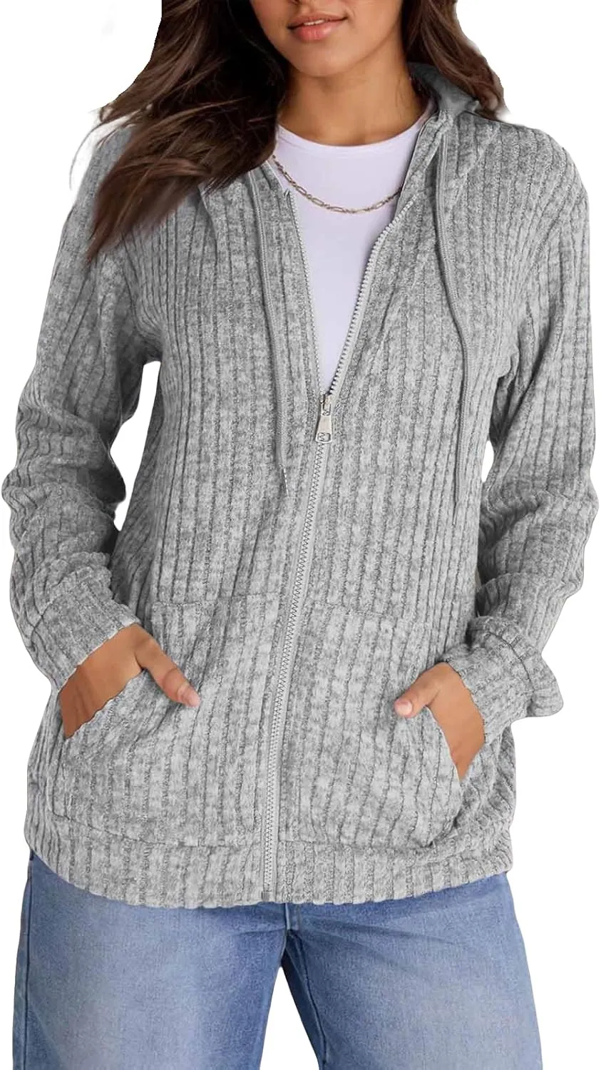 Womens Full Zip Hoodie Y2K Fuzzy Lightweight Oversized Sweatshirt Drawstring Open Cardigan Jacket Fall Winter Outfits