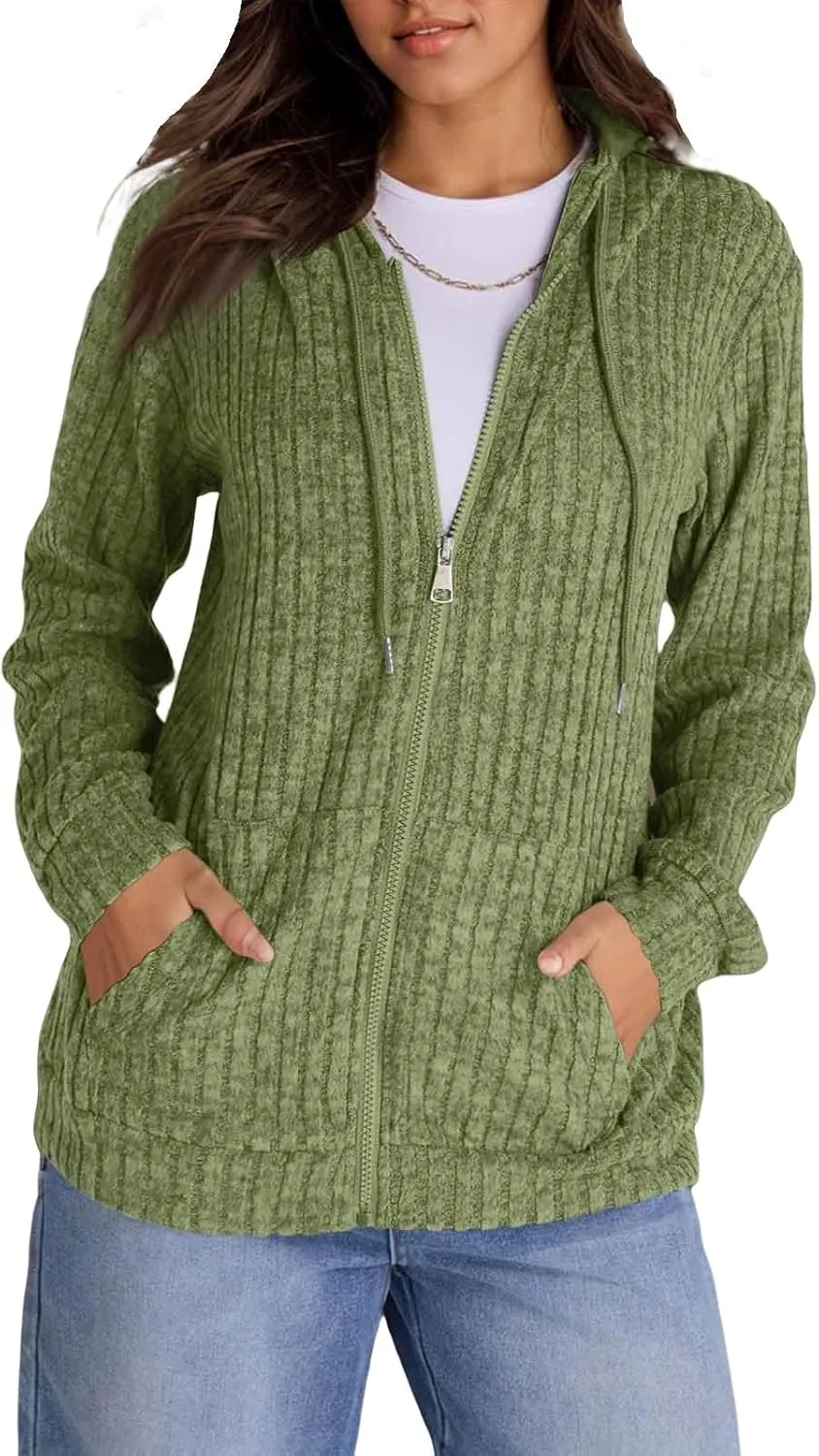 Womens Full Zip Hoodie Y2K Fuzzy Lightweight Oversized Sweatshirt Drawstring Open Cardigan Jacket Fall Winter Outfits