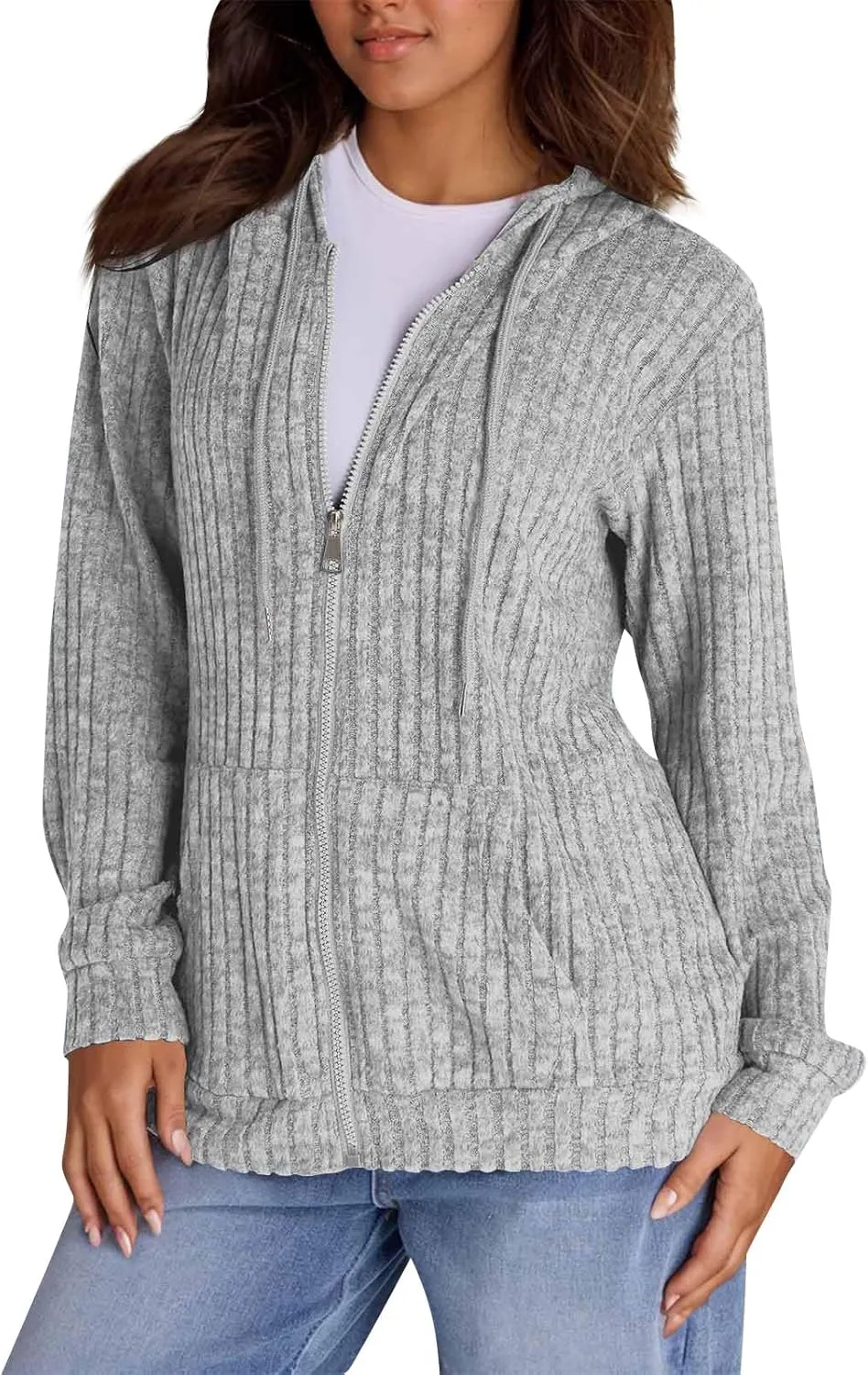 Womens Full Zip Hoodie Y2K Fuzzy Lightweight Oversized Sweatshirt Drawstring Open Cardigan Jacket Fall Winter Outfits
