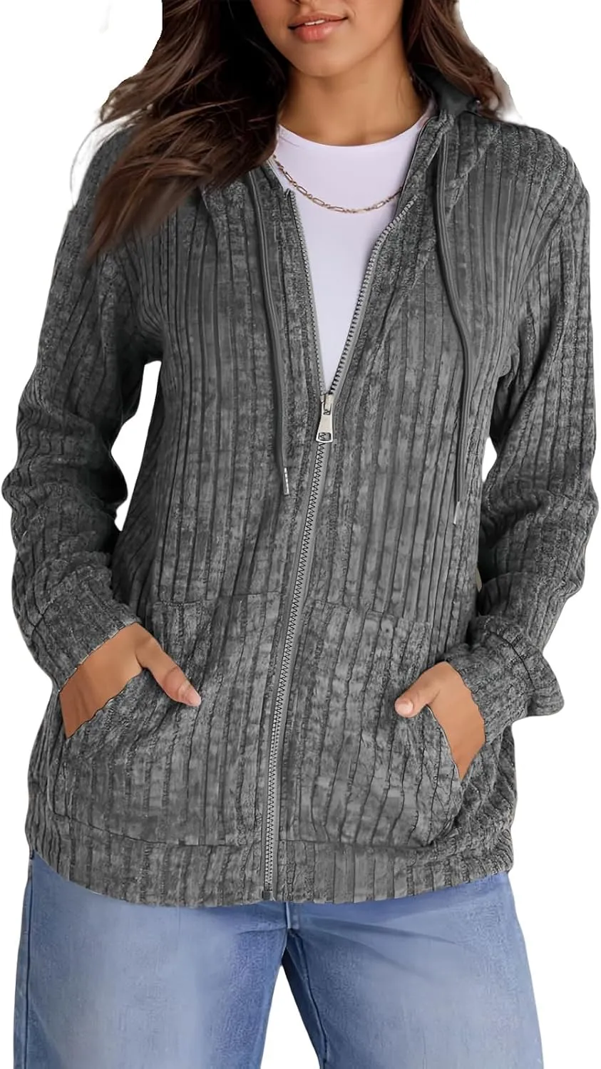 Womens Full Zip Hoodie Y2K Fuzzy Lightweight Oversized Sweatshirt Drawstring Open Cardigan Jacket Fall Winter Outfits