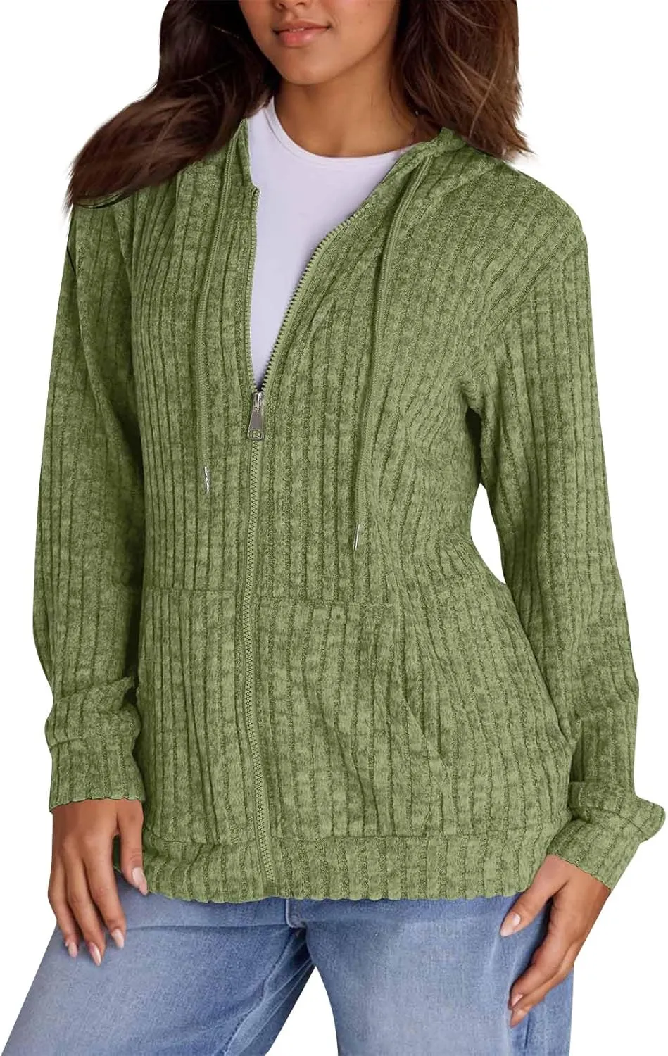 Womens Full Zip Hoodie Y2K Fuzzy Lightweight Oversized Sweatshirt Drawstring Open Cardigan Jacket Fall Winter Outfits