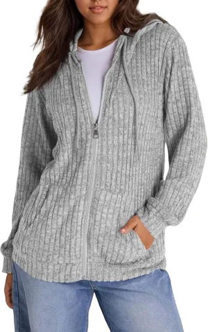 Womens Full Zip Hoodie Y2K Fuzzy Lightweight Oversized Sweatshirt Drawstring Open Cardigan Jacket Fall Winter Outfits