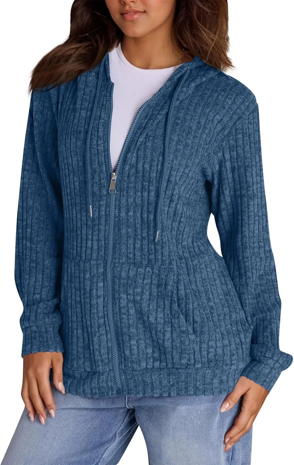 Womens Full Zip Hoodie Y2K Fuzzy Lightweight Oversized Sweatshirt Drawstring Open Cardigan Jacket Fall Winter Outfits