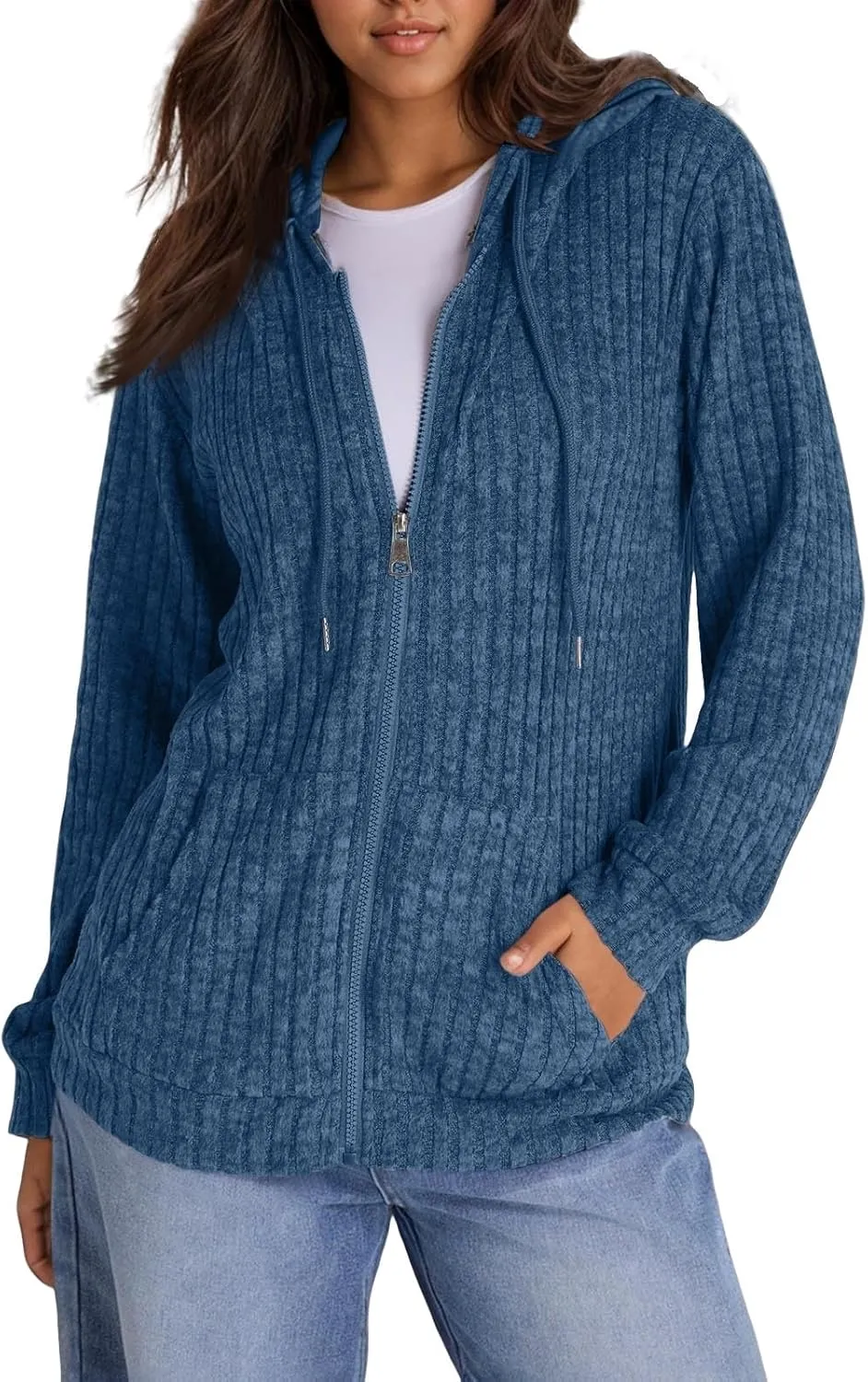 Womens Full Zip Hoodie Y2K Fuzzy Lightweight Oversized Sweatshirt Drawstring Open Cardigan Jacket Fall Winter Outfits