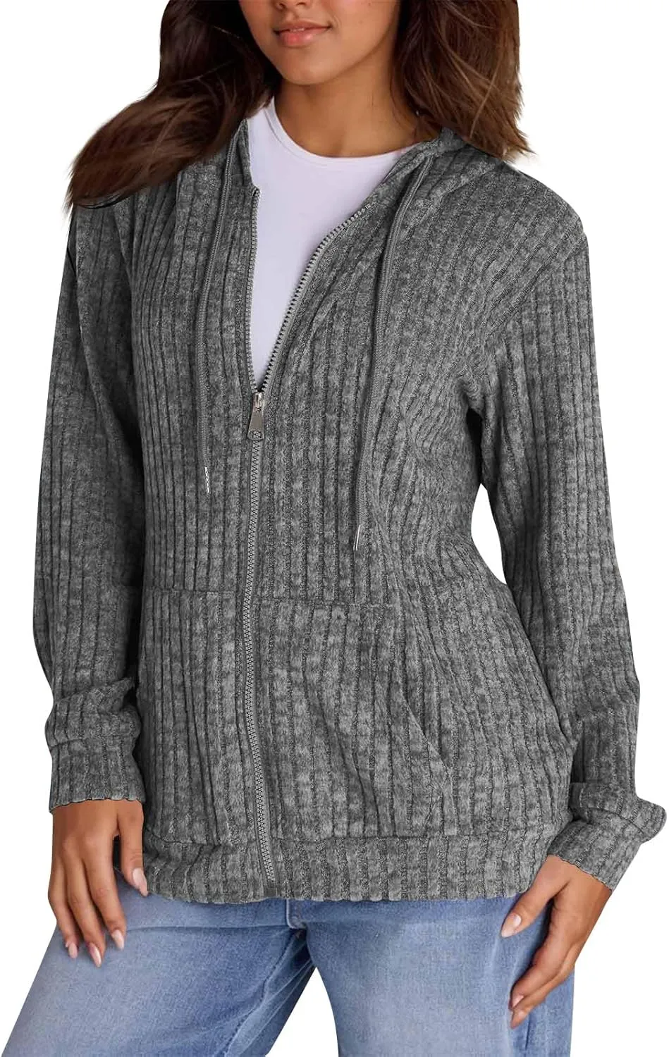 Womens Full Zip Hoodie Y2K Fuzzy Lightweight Oversized Sweatshirt Drawstring Open Cardigan Jacket Fall Winter Outfits
