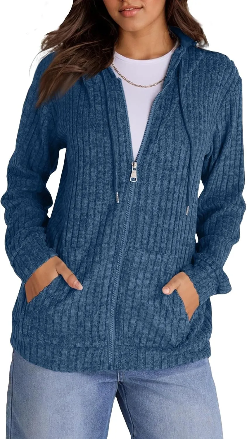 Womens Full Zip Hoodie Y2K Fuzzy Lightweight Oversized Sweatshirt Drawstring Open Cardigan Jacket Fall Winter Outfits