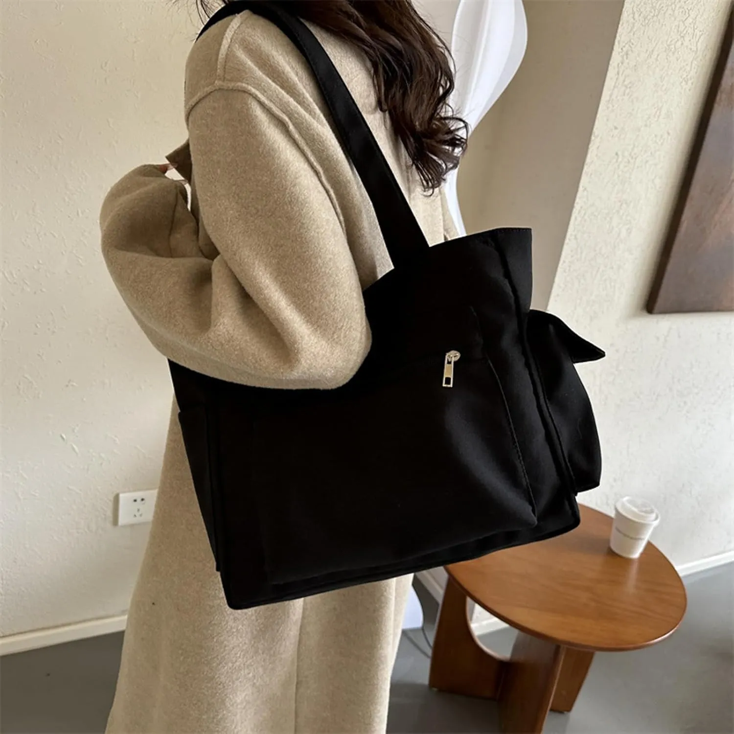 Womens Handbags Canvas Zipper Trendy Tote Bag Purse Top Handle Satchel Shoulder Bags Crossbody Messenger Bag