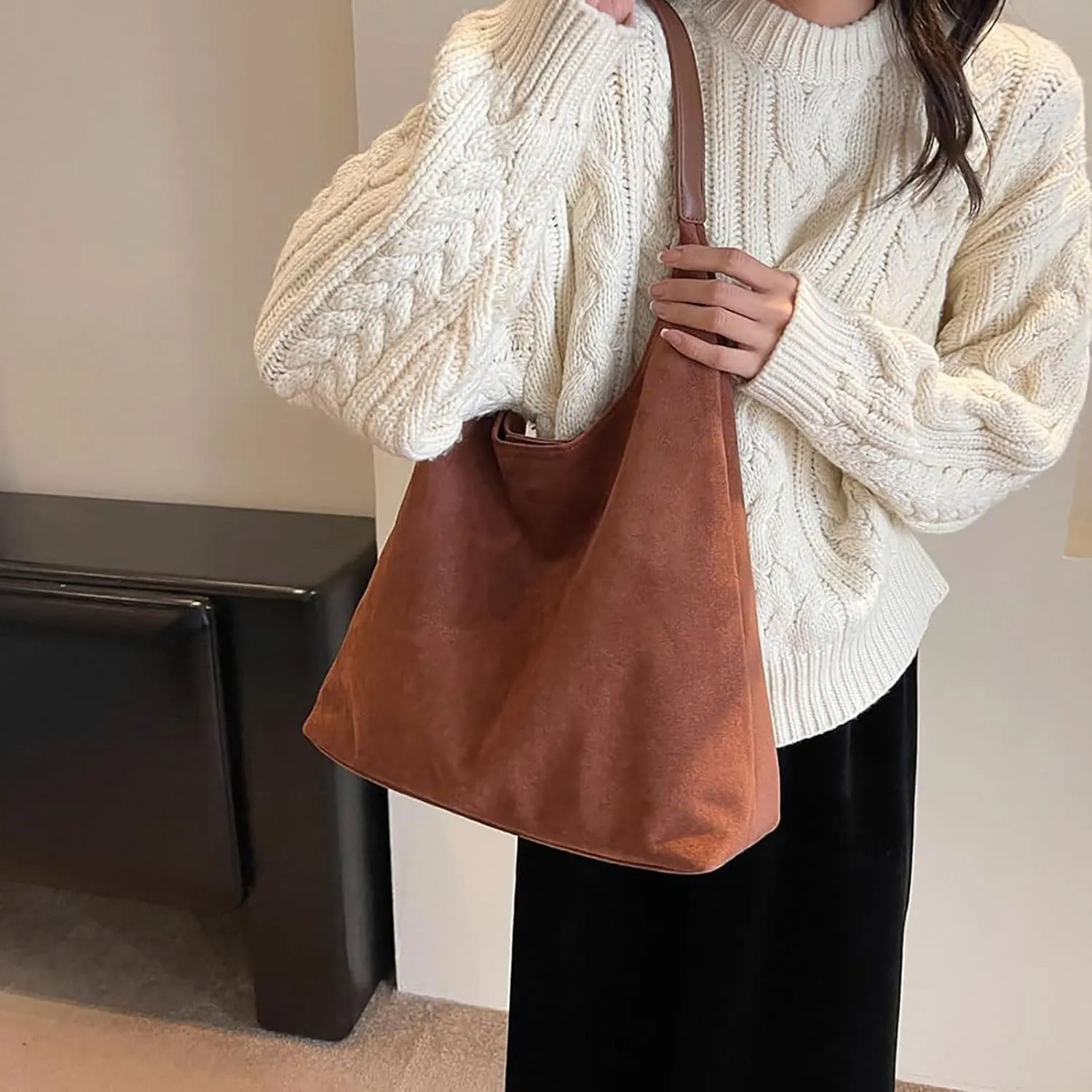 Womens Handbags Retro Suede Fashion Tote Bag Purse Fashion Top Handle Satchel Crossbody Shoulder Bags for Ladies