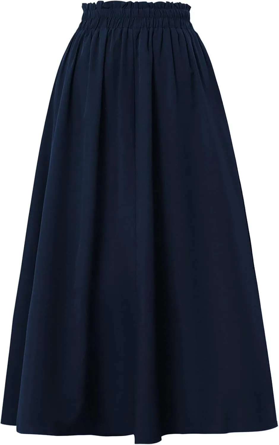 Women's Linen Skirts Knee Length Midi Skirt Summer Drawstring High Waisted Boho Skirt Smocked Aline with Pockets
