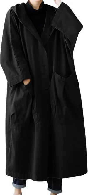 Womens Long Breasted Trench Coat Midi Length Overcoat Jacket Women Anorak