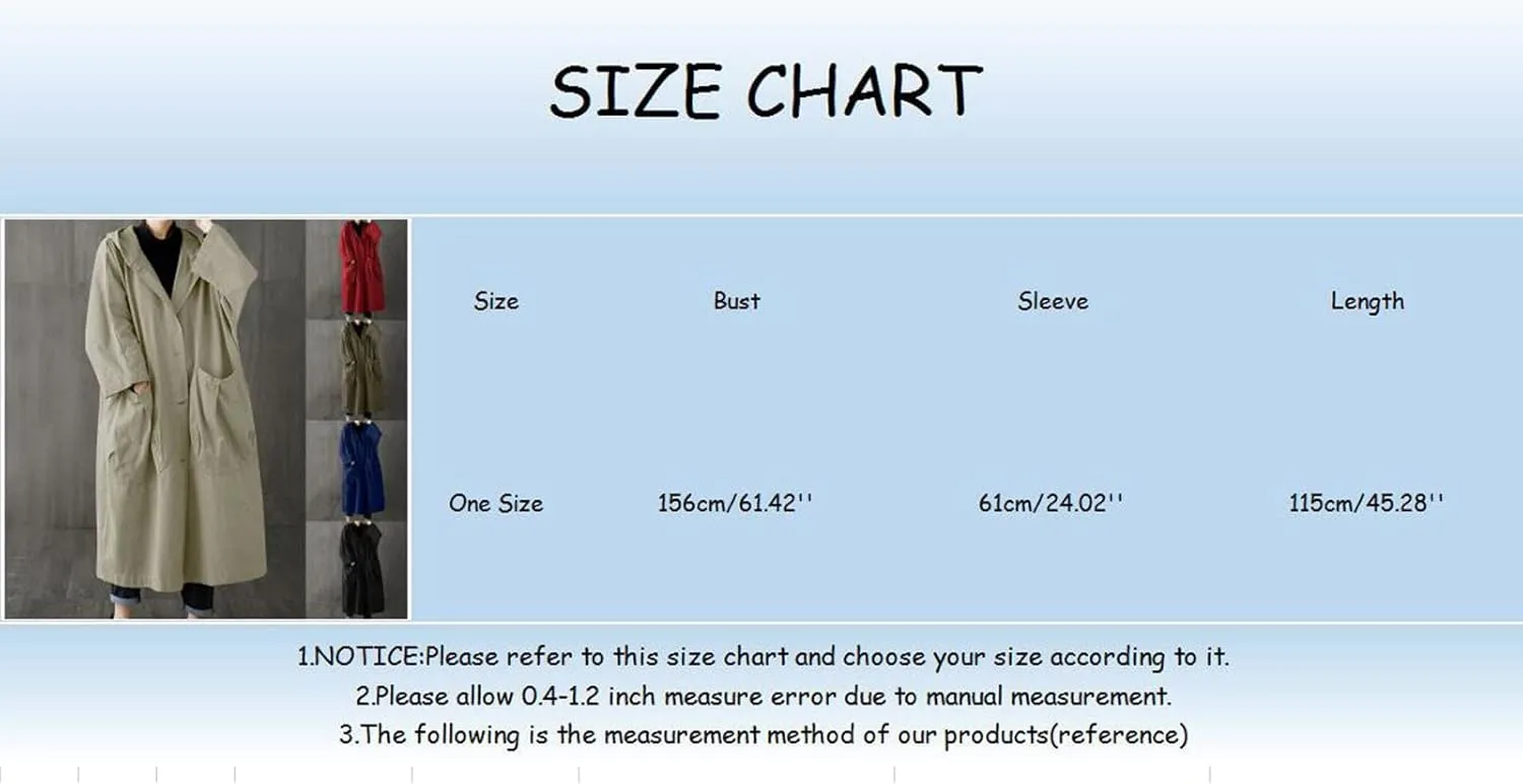 Womens Long Breasted Trench Coat Midi Length Overcoat Jacket Women Anorak