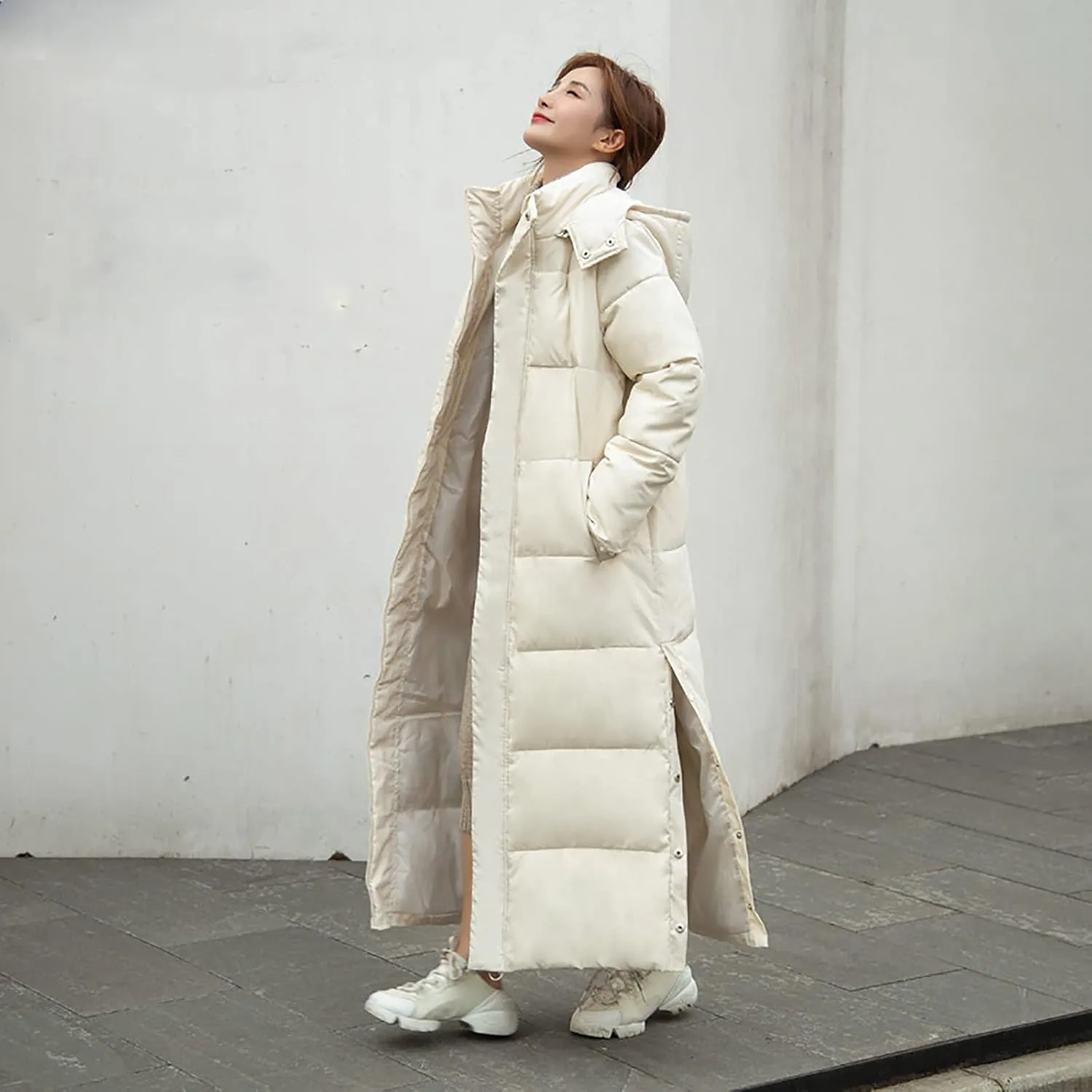 Womens Long Hooded Puffer Jackets Plus Size Lightweight Quilted Jackets Thicken Down Coats Warm Outerwear with Pockets