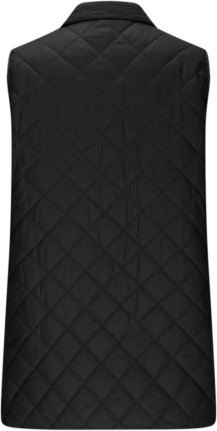 Womens Long Quilted Vest Sleeveless Pockets Full Zip Puff Vest Outerwear Cotton Padded Jacket Gilet Long Winter Coats