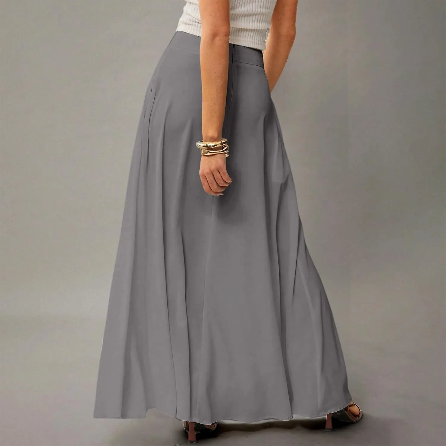 Women's Long Skirts Fall High Waisted Stretchy Solid Flowy Soft Beach Maxi Skirt, S-2XL