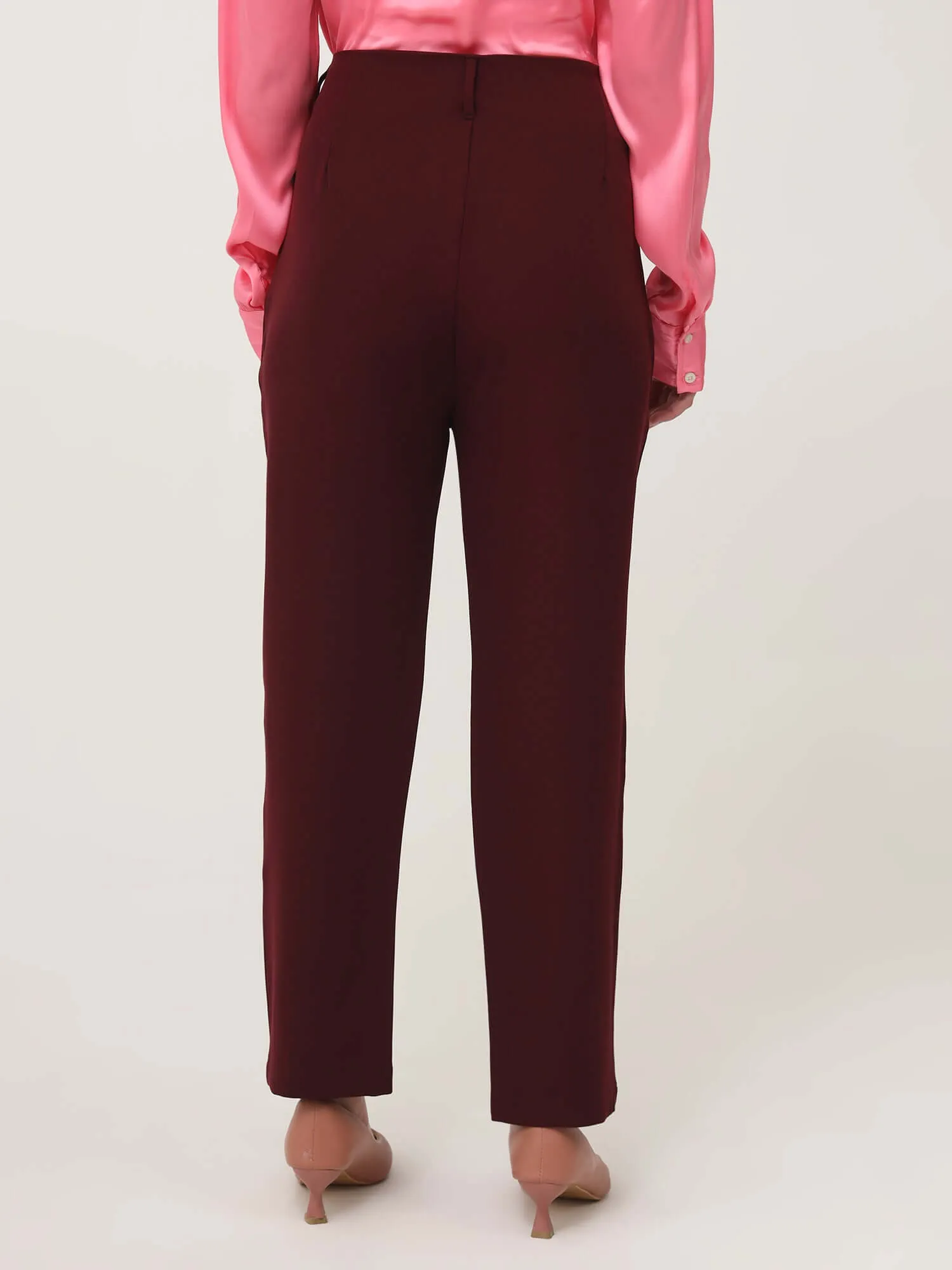 Women'S Luxury Banana Crepe Mahogany Skin Fit With Multi Pleated Trouser