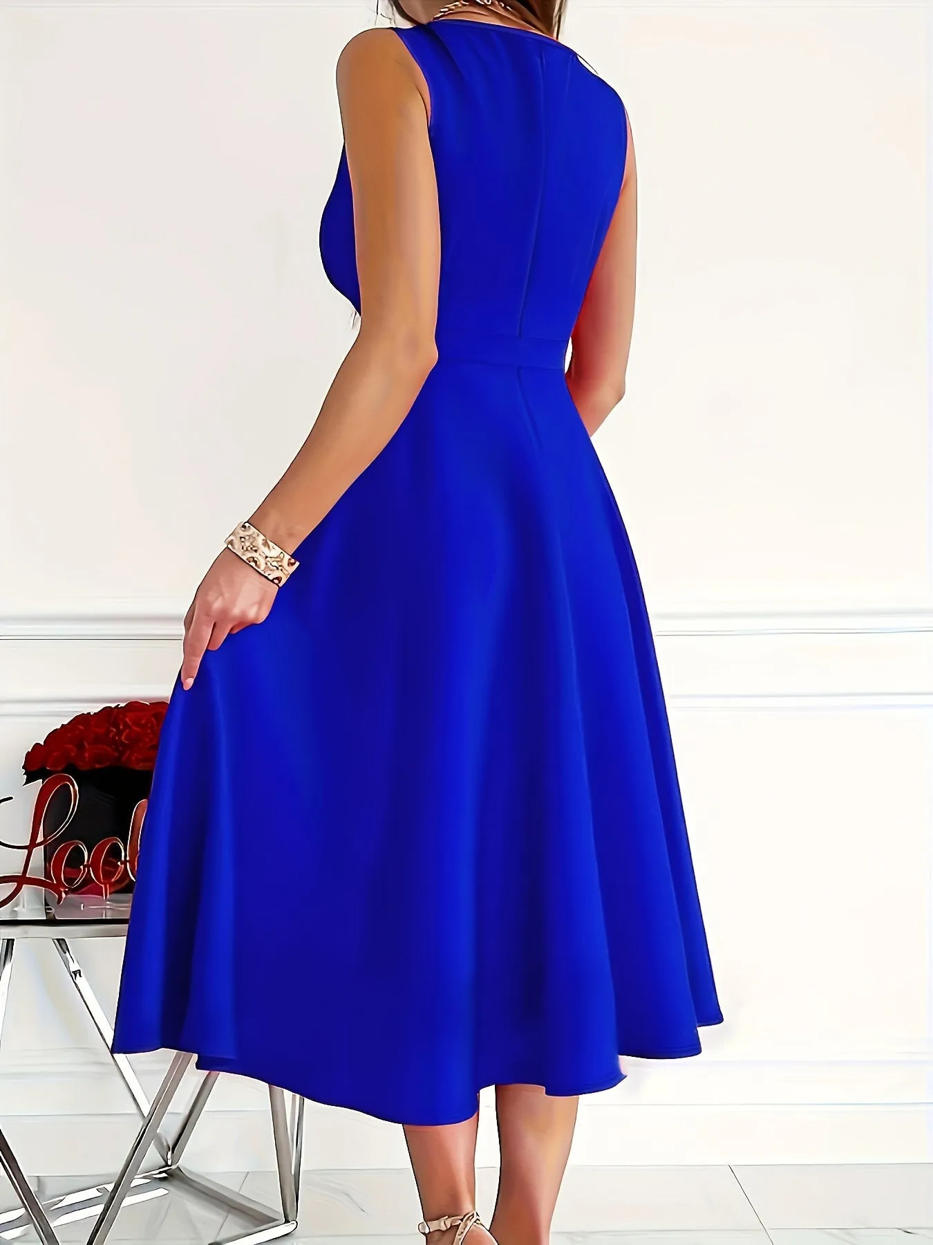 Women's Midi Dress - Sleeveless A-Line - Wrap V-Neck - Elegant Formal Wear