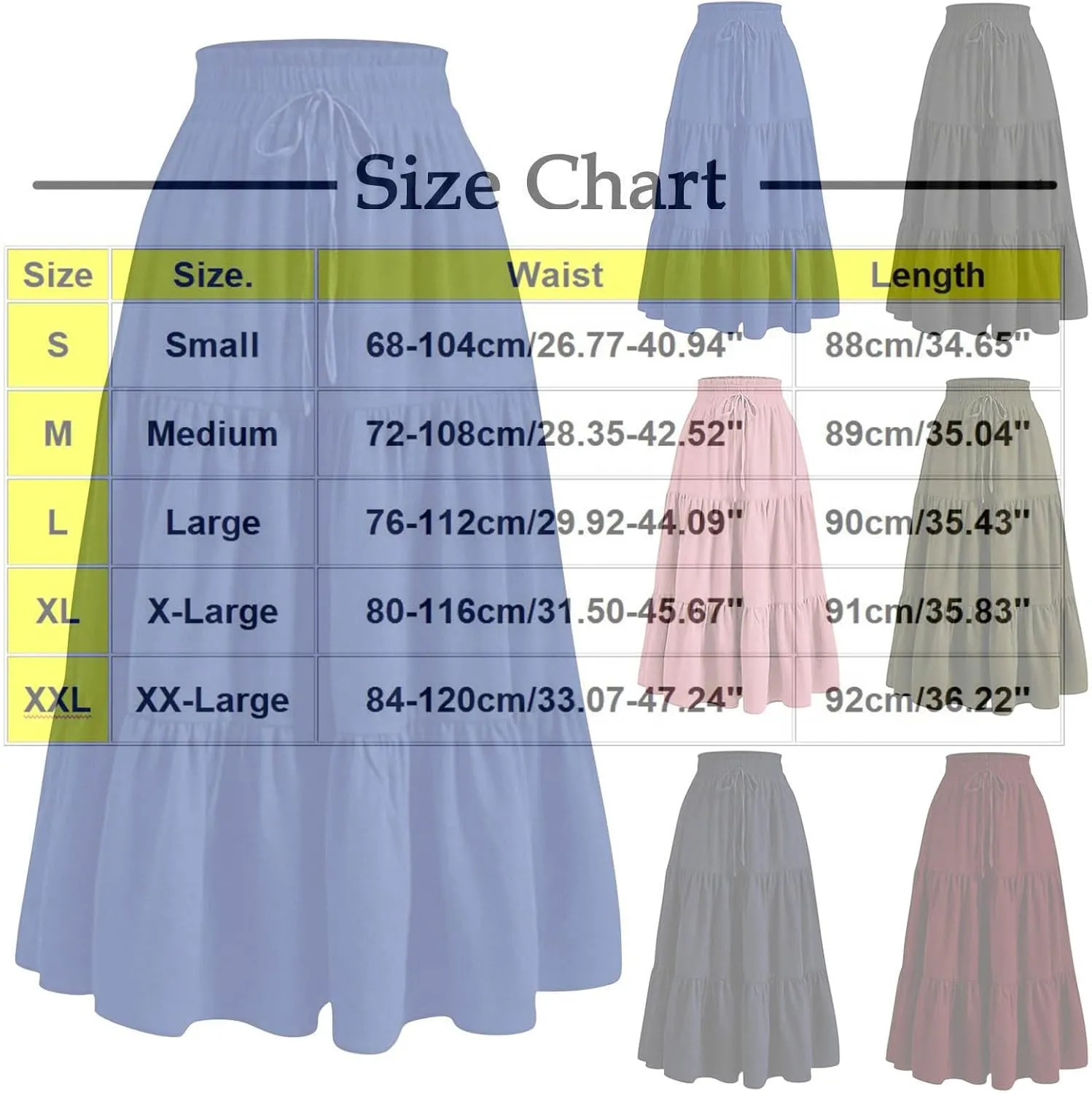 Womens Midi Skirts Trendy Loose Stretch Floral Print Boho Skirts Elastic High Waist A-Line Pleated Flowy Maxi Skirt