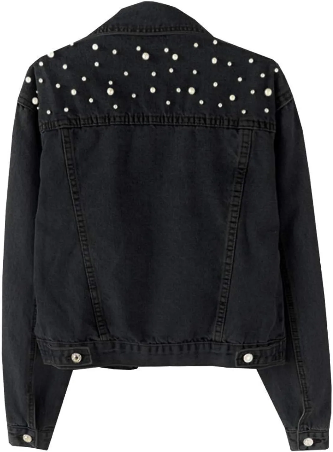 Womens Oversized Denim Jacket Embroidered Beading Pearls Short Jean Jacket Fashion Botton Down Coat