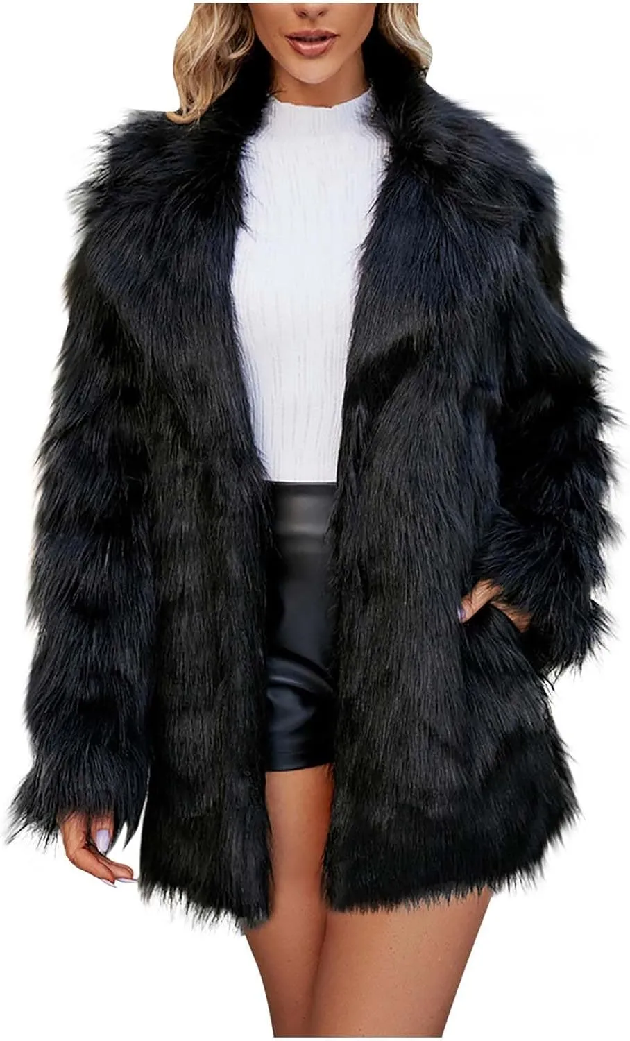 Women's Oversized Faux Fur Jackets Cow Print Lapel Open Front Fuzzy Cardigan Fashion Colorblock Overcoat Outerwear