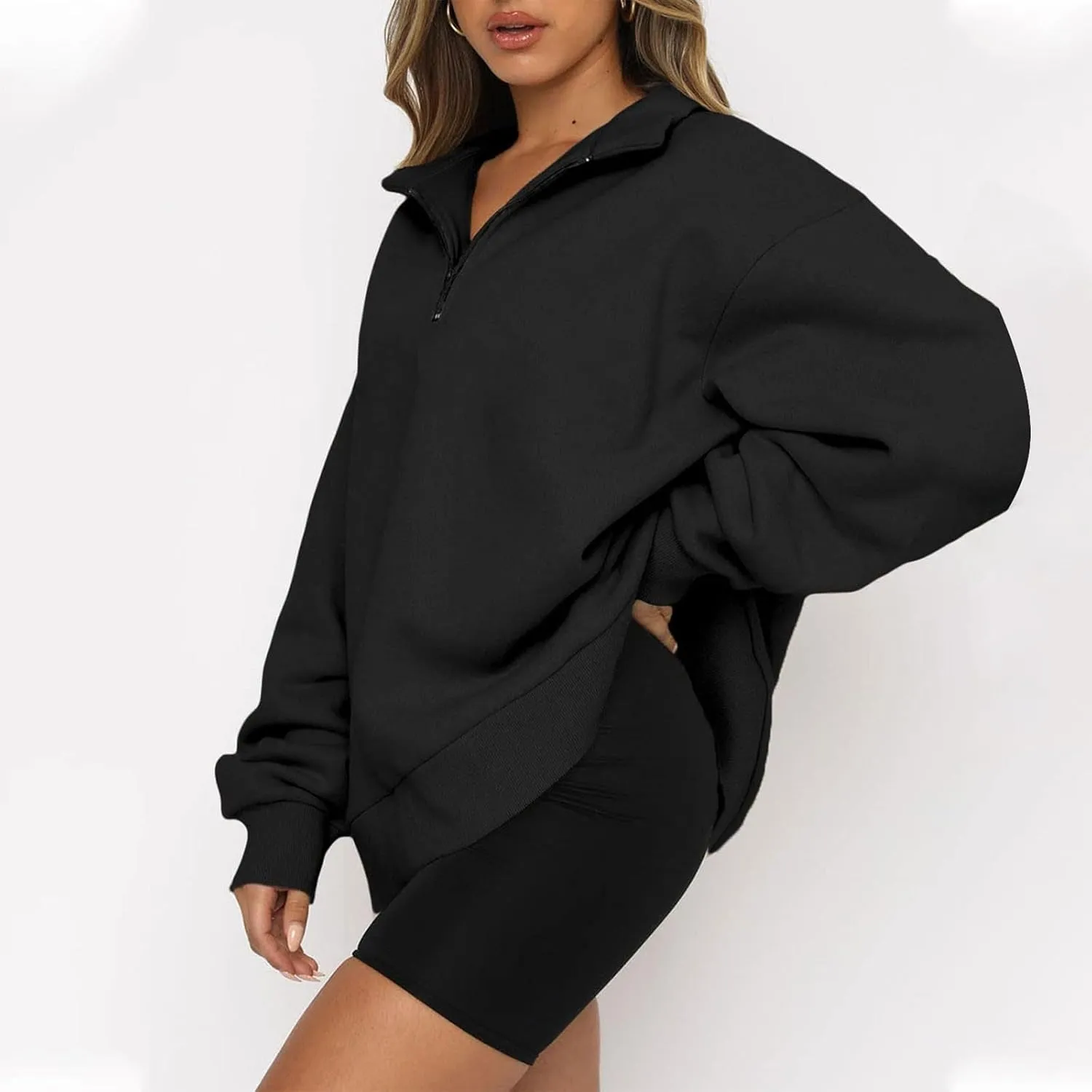 Womens Oversized Sweatshirts Crewneck Quarter-zip - Fall Fashion Pullover Outfits 2024 Y2k Clothes