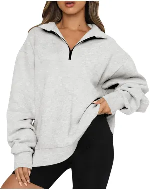 Womens Oversized Sweatshirts Crewneck Quarter-zip - Fall Fashion Pullover Outfits 2024 Y2k Clothes