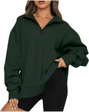 Womens Oversized Sweatshirts Crewneck Quarter-zip - Fall Fashion Pullover Outfits 2024 Y2k Clothes